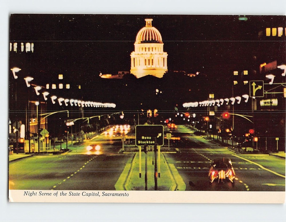 Postcard Night Scene of the State Capitol Sacramento California USA