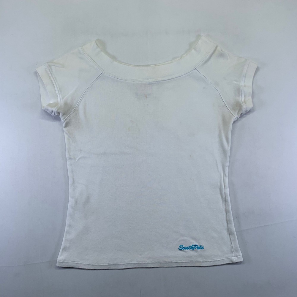 Y2k Southpole T Shirt Womens Large White Short Sleeve Crew Scoop Neck Top Grunge