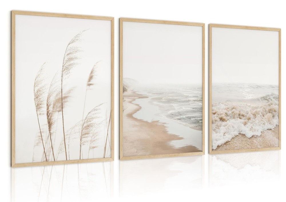 Neutral Beach Coastal Wall Art Beach Boho Botanical Pampas Grass Posters Mini...