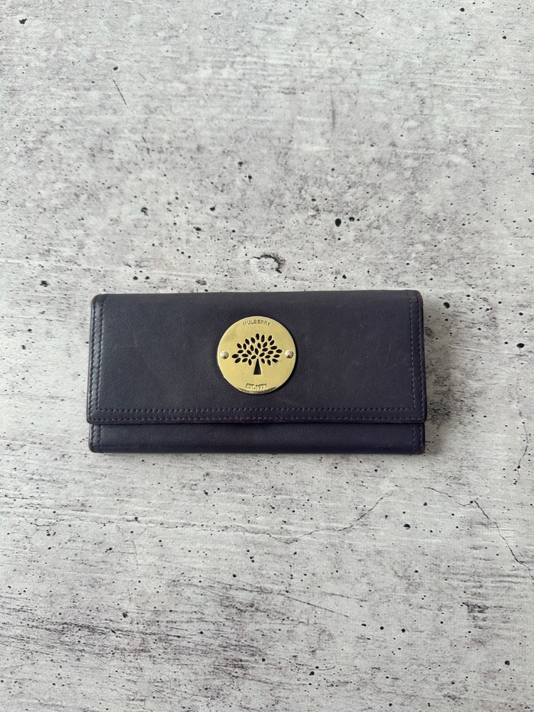 Mulberry Leather Wallet Purple Gold Tree Logo Ladies Bi-Fold