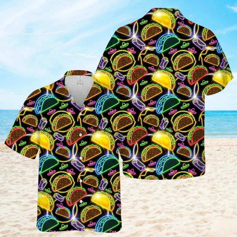 Neon Taco Pattern Hawaii Shirt Funny Mens Womens Aloha Beach