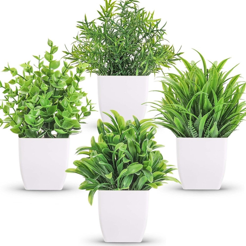 2/4 Pack Fake Plants in Black Pot,Mini Artificial Eucalyptus Potted Plant,Small
