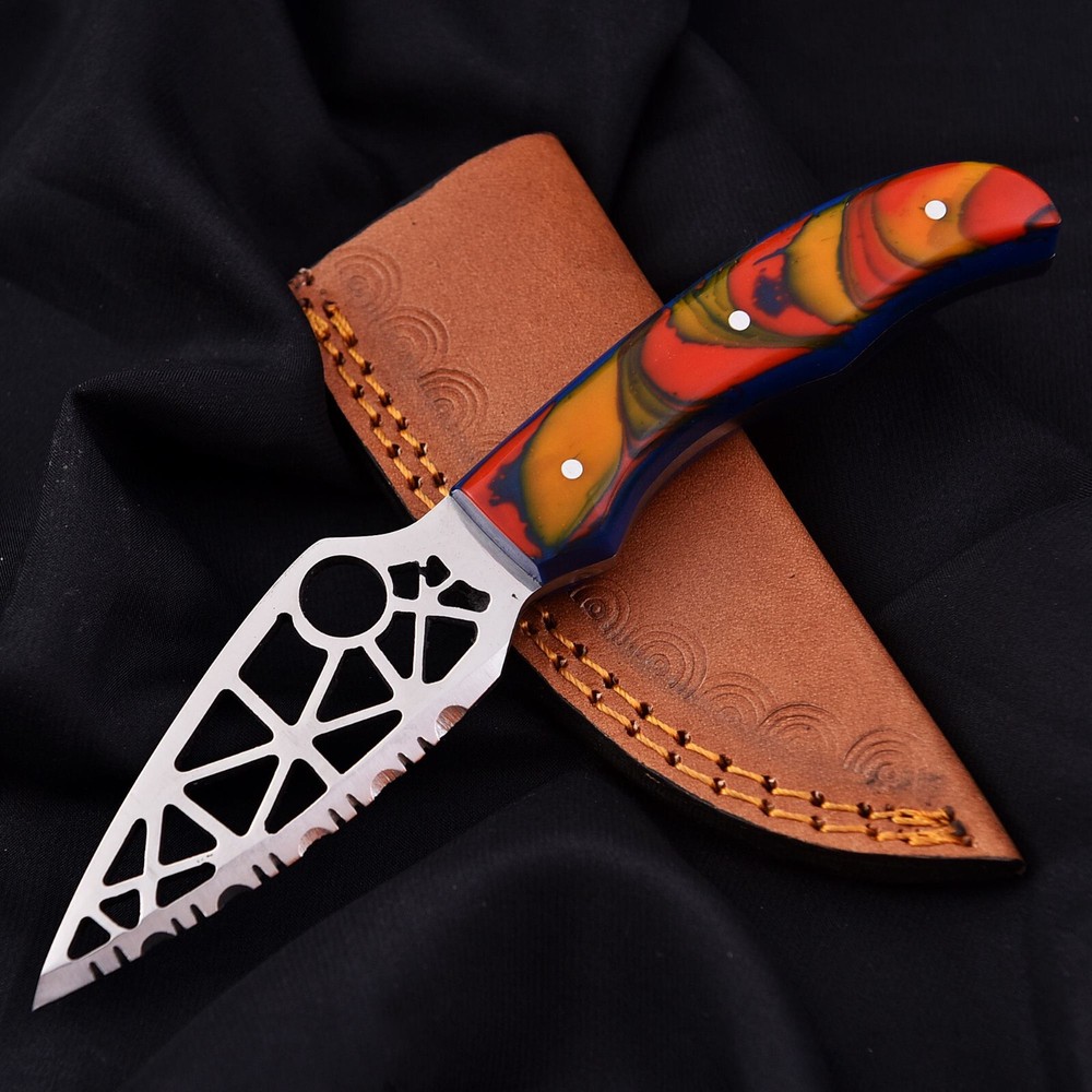 Custom Handmade Hunting Knife with High Carbon Steel Serrated Blade and Sheath 2876  