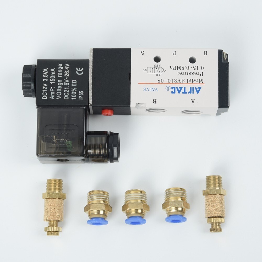 DC-12V, Air 4.8W 1/4 NPT Pneumatic Electric Solenoid Valve 5 Way 2 Position Kit