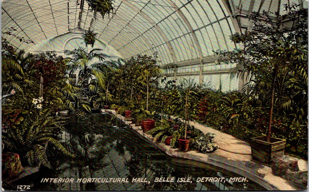Dr Jim Stamps Postcard Horticultural Hall Belle Isle Detroit Surface Impressions