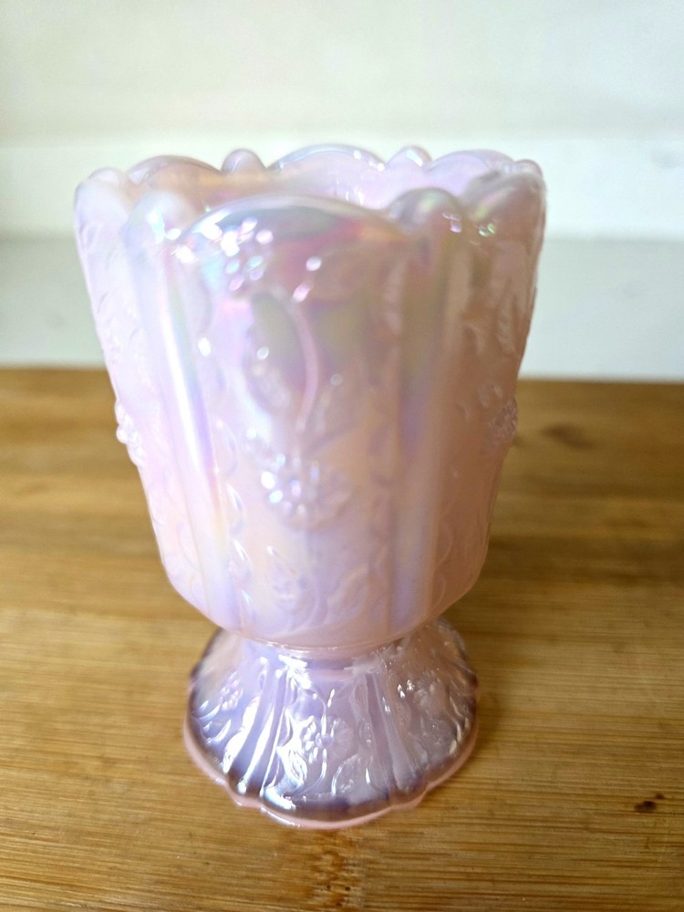Vintage Fenton Light Pink Paneled Daisy Toothpick Holder Opalescent Pearl Glass