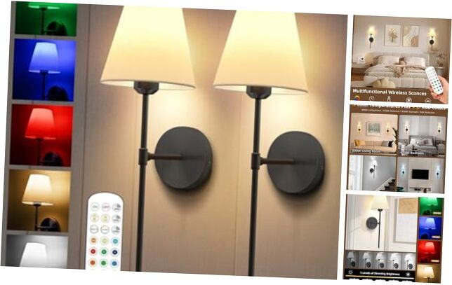 Battery Operated Wall Sconce Set of 2, Black Rechargeable Wall Sconces Set of