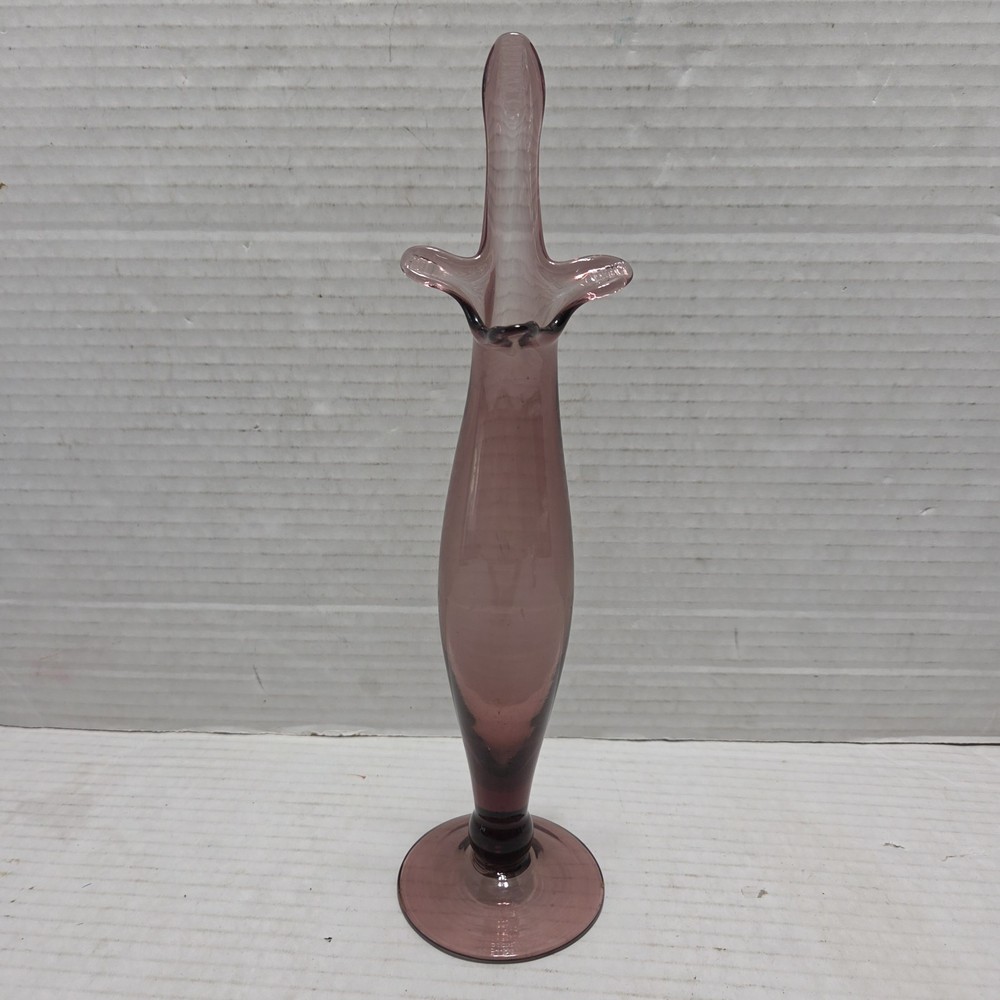 Vtg Glass Purple Amethyst Four Fingerered Swung Vase 10