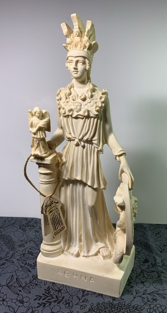 Ancient Greek Alabaster Athena Statue with Homerus Inscription 10.25 Inches Tall