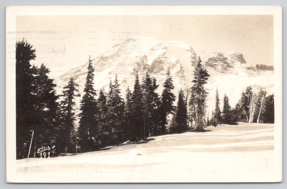 RPPC Mt. Rainier Washington Ellis 1943 Real Photo Postcard Tacoma WA