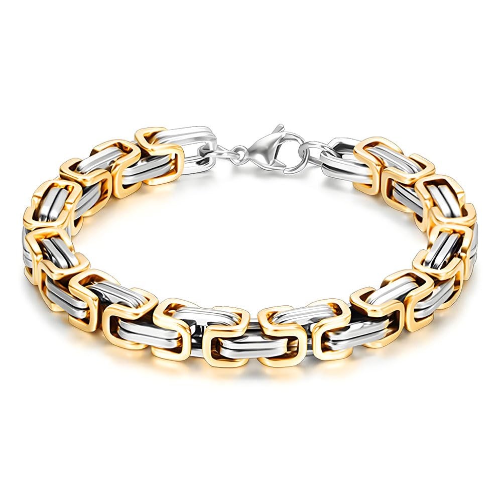 Unisex 7.7mm Gold Silver Double-Layer Titanium Steel Retro Interlocking Chain Necklace