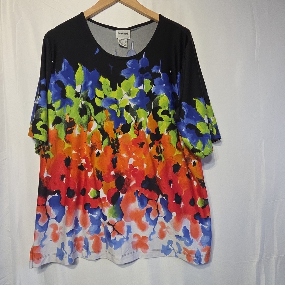 BonWorth Womens XL Floral Tunic Stretch Colorful