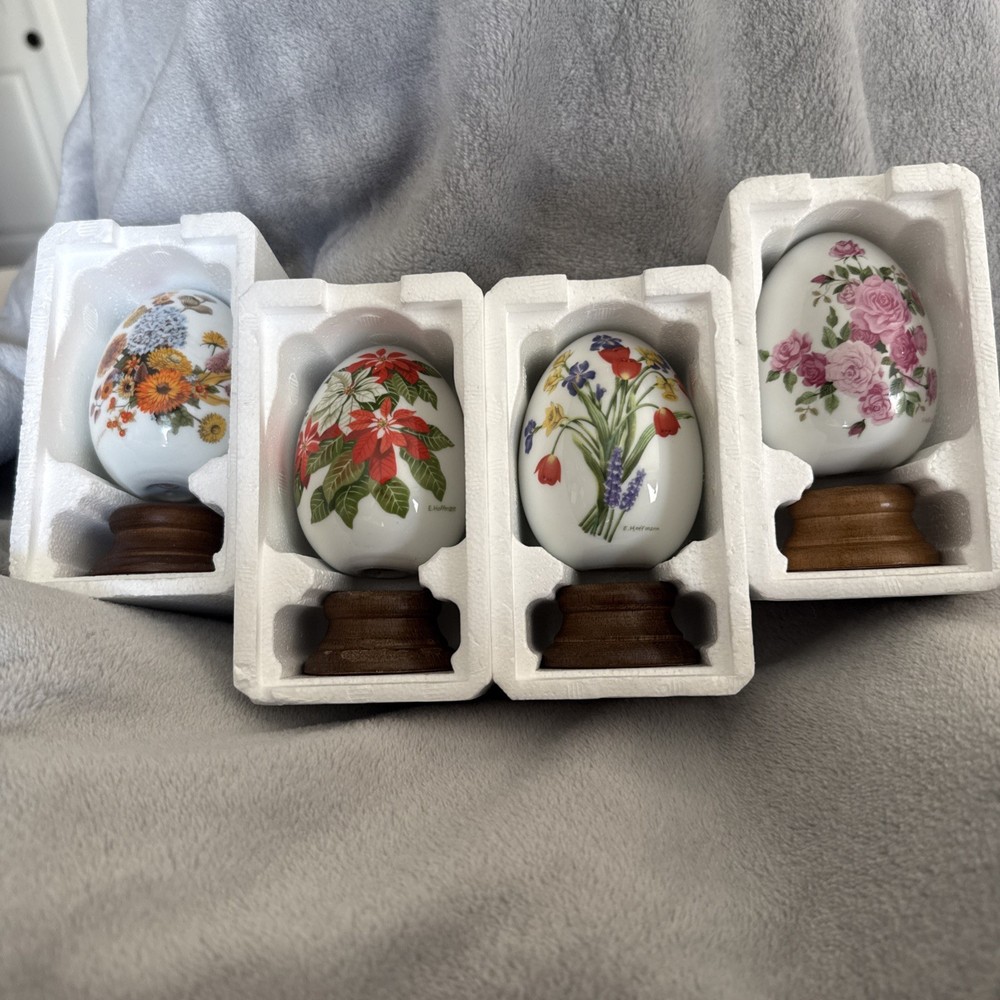 Avon Four Seasons Series  (87-88) Porcelain Eggs Winter Spring Summer Autumn
