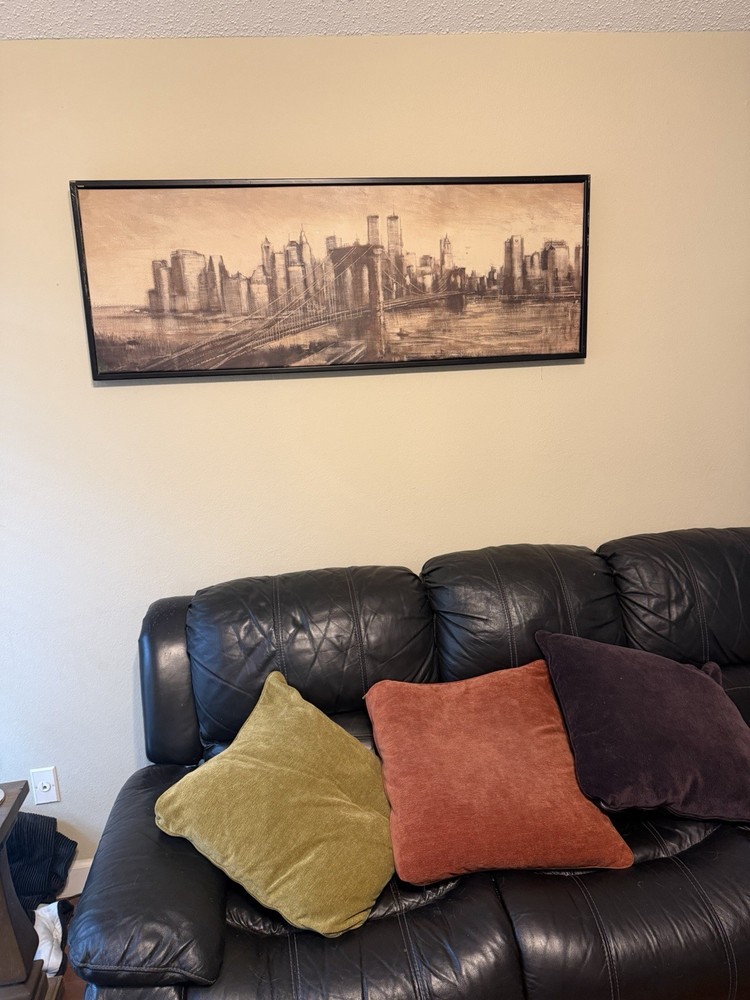 Framed Brooklyn Bridge New York City Skyline Impressionist Painting on Canvas