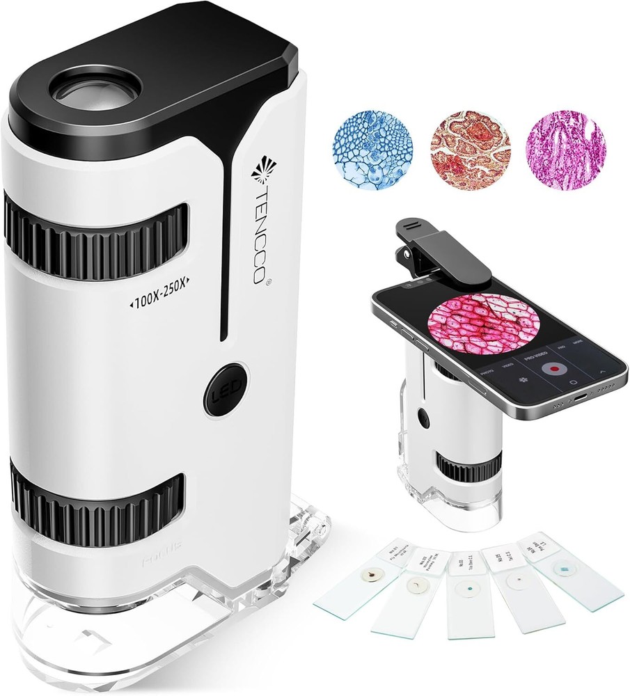 100x-250x Mini Pocket Microscope for Kids Adults, Protable Handheld White