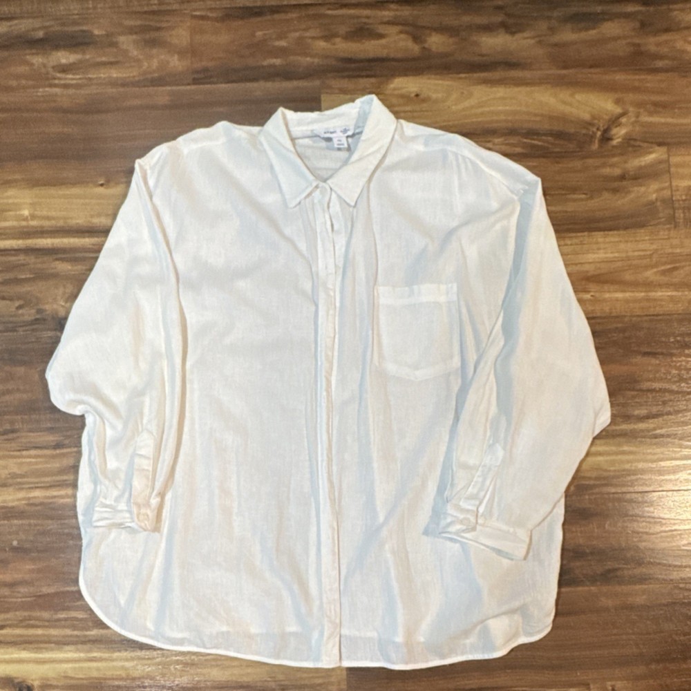 Old Navy White Linen Relaxed Button-Up Shirt Collared Long Sleeve XXL Women's