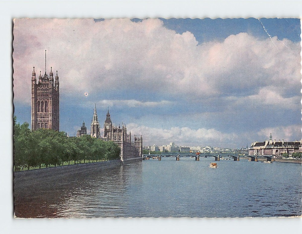 Postcard The Houses Of Parliament From River Thames London England