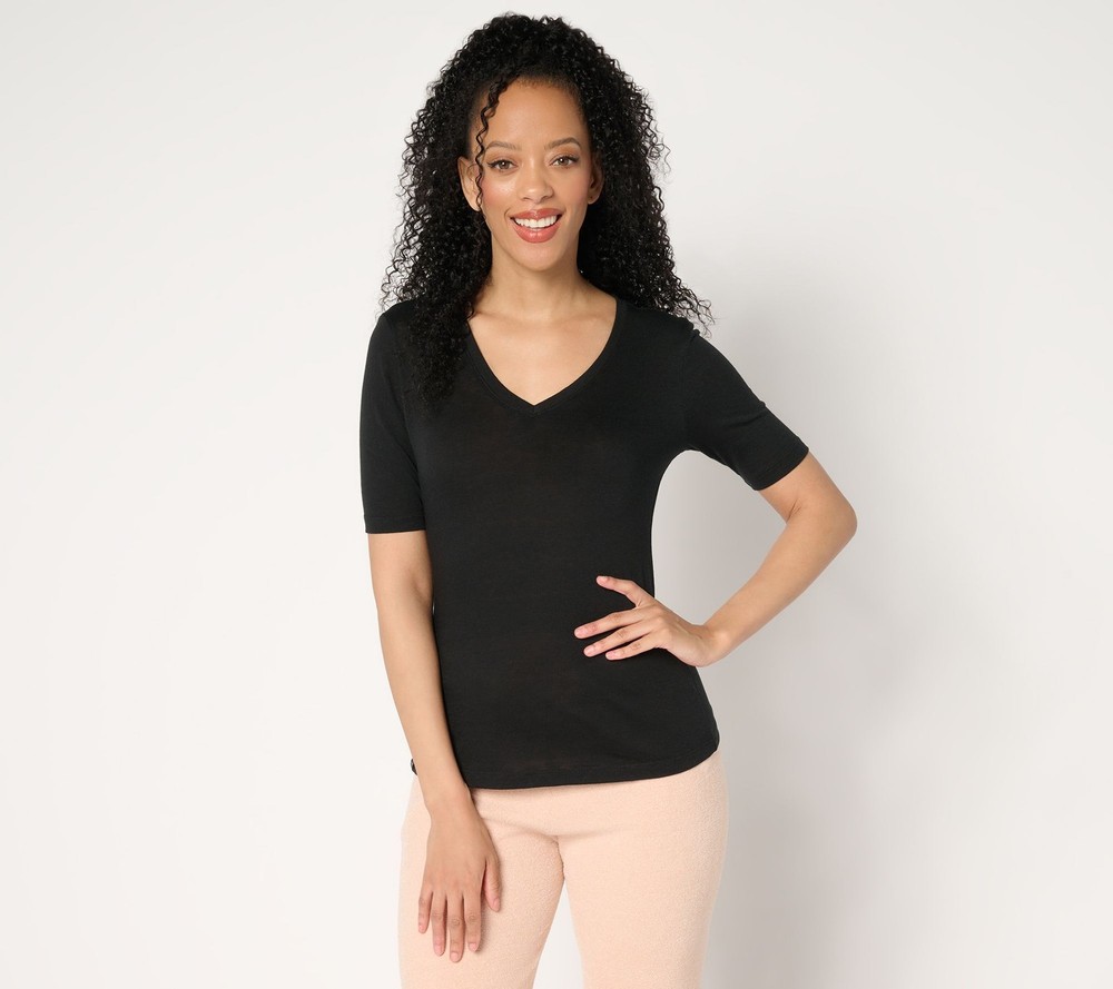 Maya J Women's Top Sz XS Slub Burnout V-Neck Tee Black A676154