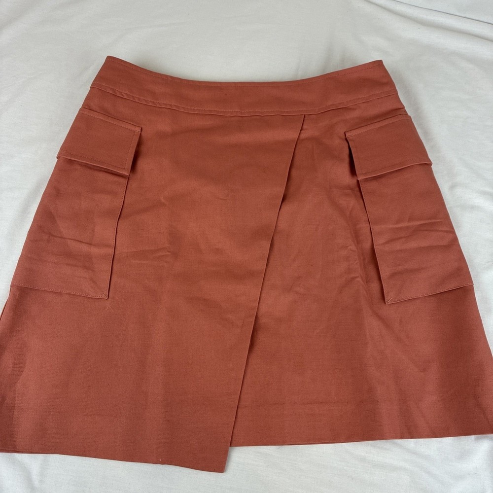Banana Republic Womens Cargo Mini Skirt Terracotta Cotton Linen Wrap Front SZ 6