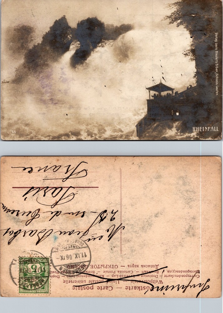 RPPC Rheinfall Waterfall Switzerland Real Postcard