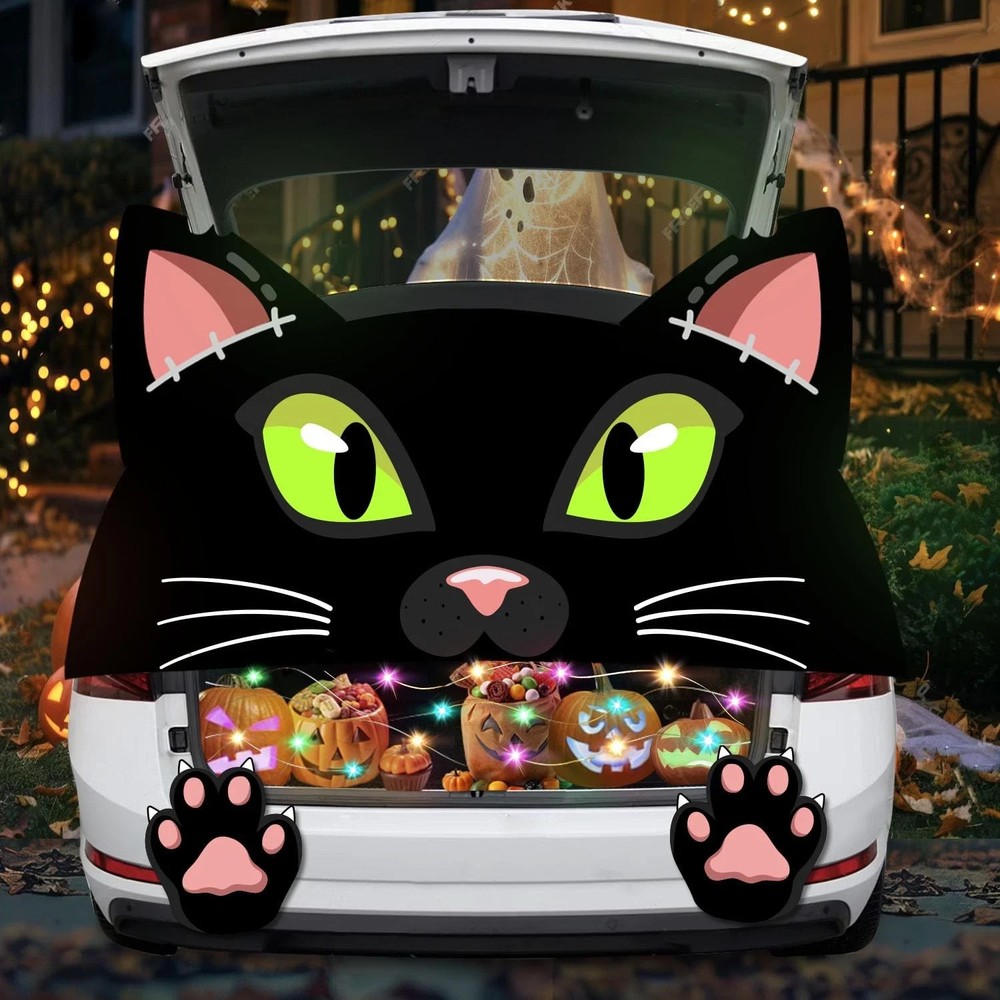 Trunk or Treat Car Decorations Kit,Halloween Cute Black Cat Decorations for S...