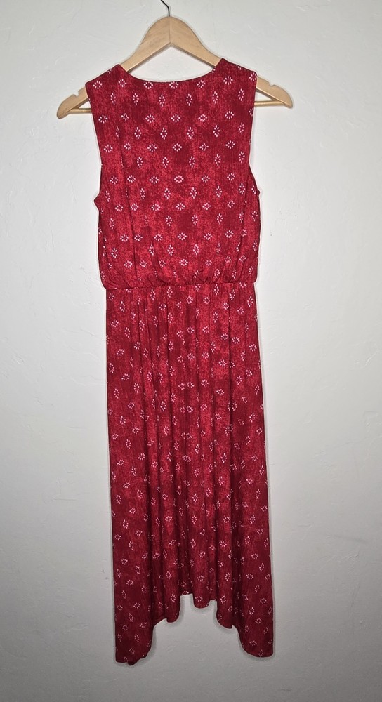 Dana Buchman Red Sleeveless Midi Dress High Low Hem Boho Floral Print Size Small