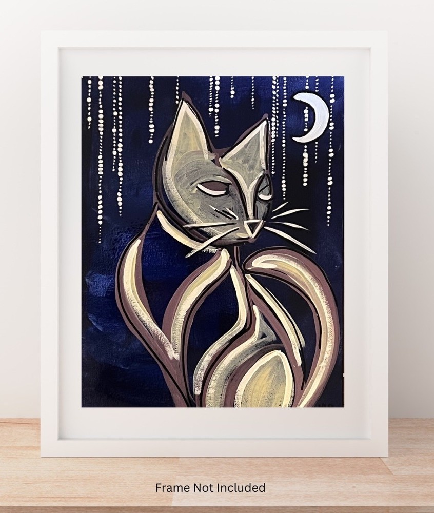 Celestial Cat VLP Original Abstract Art Acrylic 9x12” Canvas Panel COA