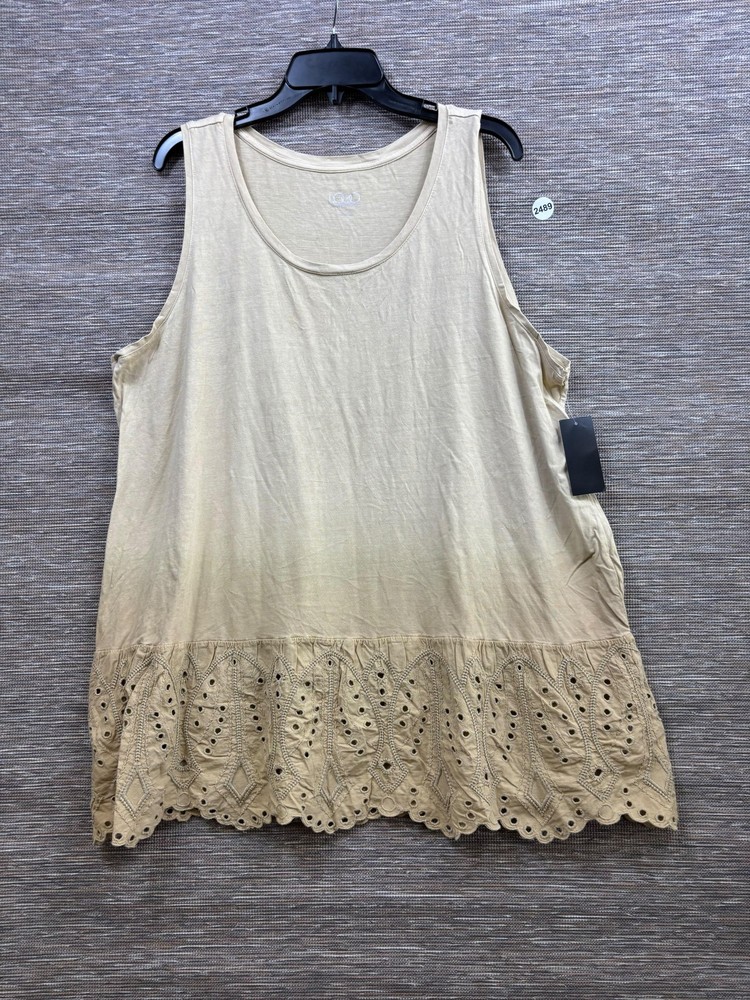 LOGO Layers Tank Top Womens 2X Beige Eyelet Embroidered Hem Tunic Sleeveless