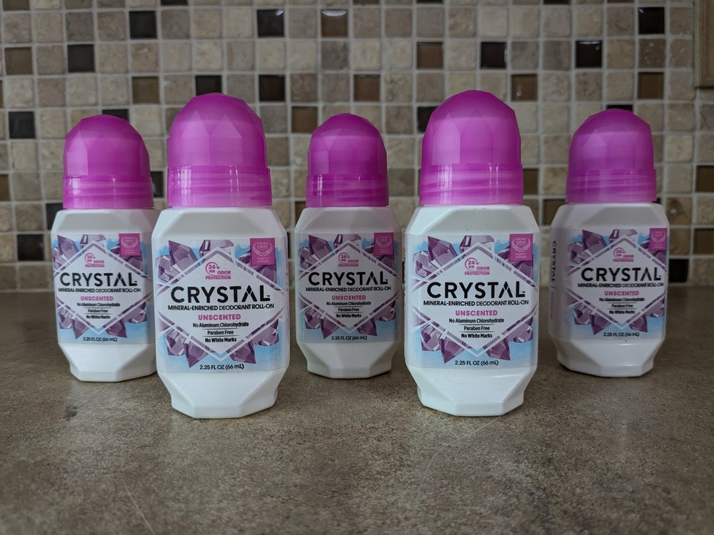 LOT OF 5 CRYSTAL MINERAL ENRICHED DEODORANT ROLL-ON UNSCENTED 2.25FL OZ EA HB