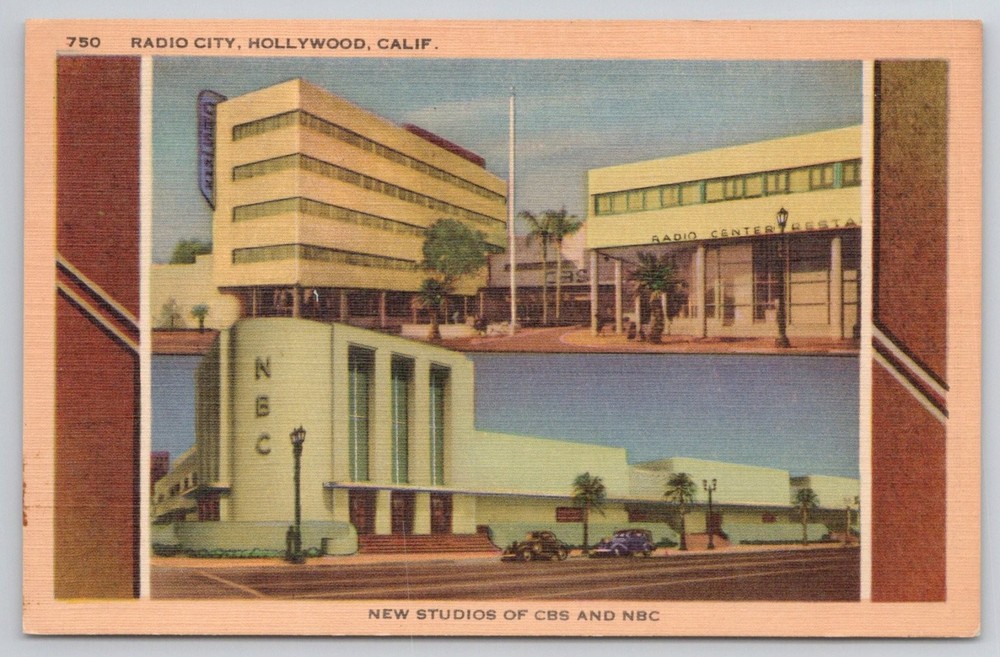 Hollywood Radio City CBS NBC Studios Vintage Linen Postcard Longshaw