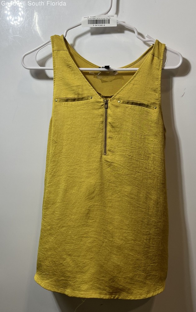 Express Womens Yellow Sleeveless Front Zip Collarless Blouse Top Size XS