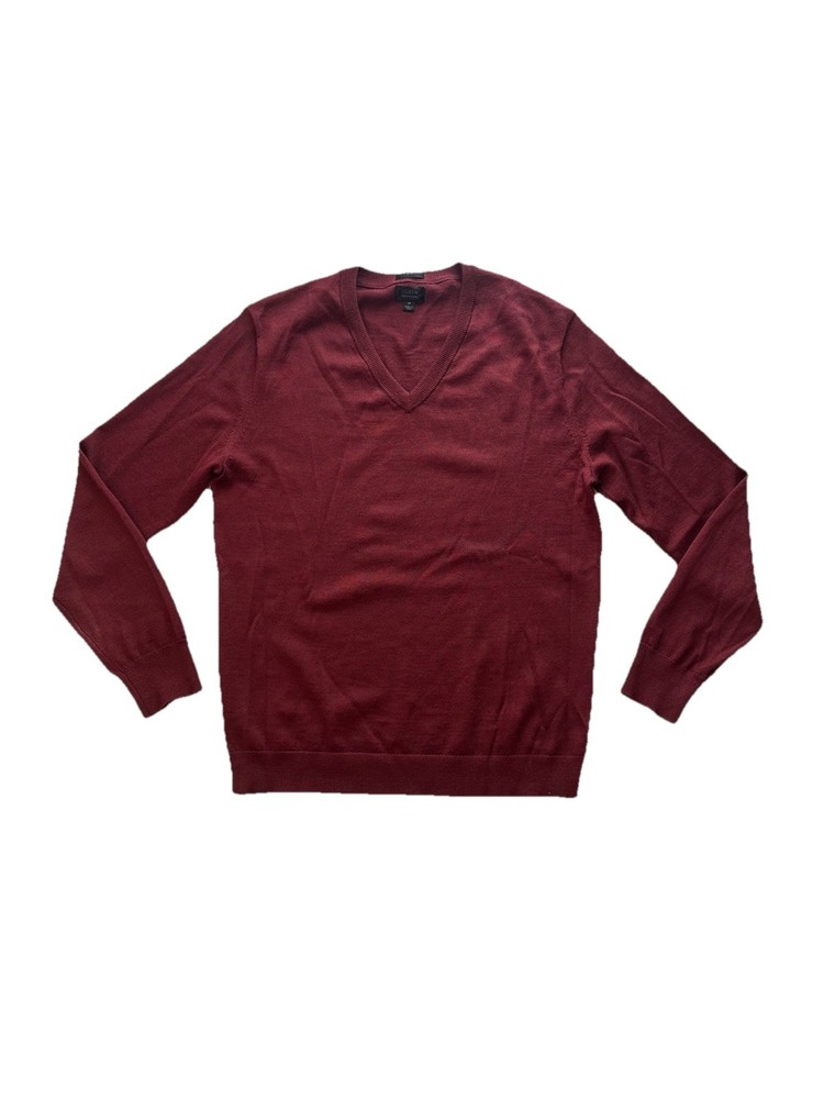 J Crew Mens 100% Merino Wool Sweater V Neck Maroon Size Medium Slim Fit