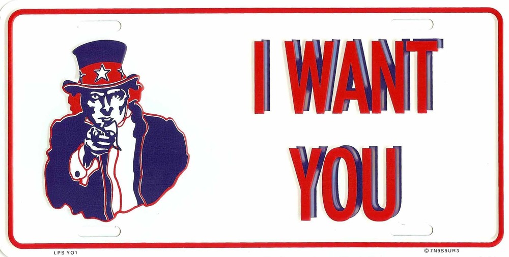 PATRIOTIC UNCLE SAM I WANT YOU USA EMBOSSED METAL LICENSE PLATE AUTO CAR TAG #1