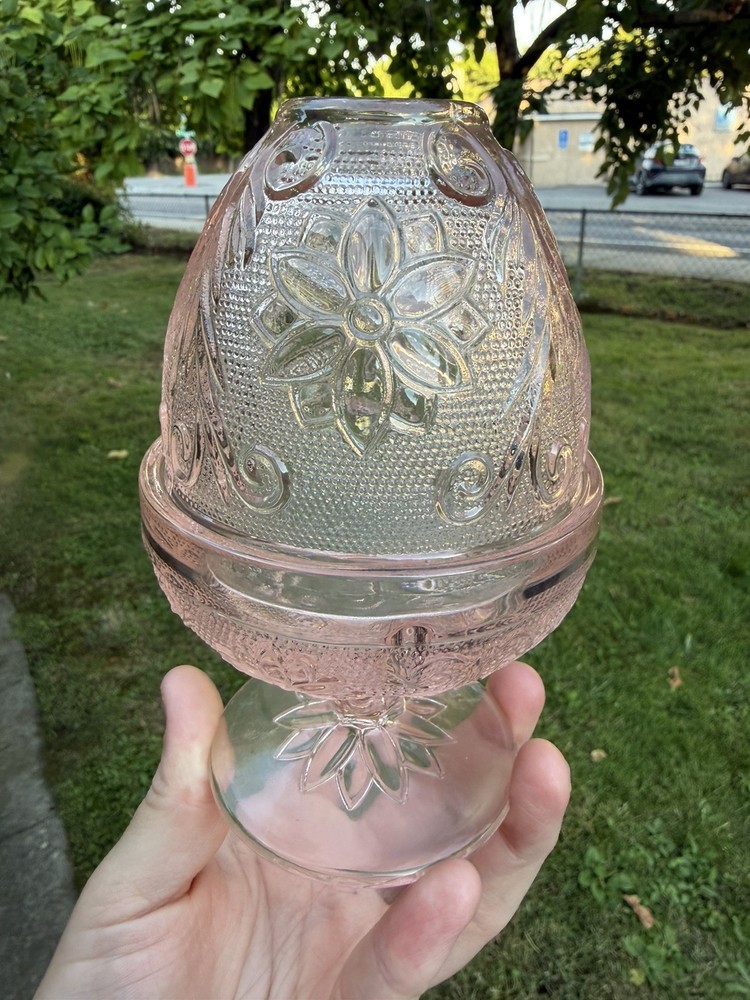 Vintage Indiana Glass Chantilly Pink Tiara Sandwich Fairy Lamp Gorgeous