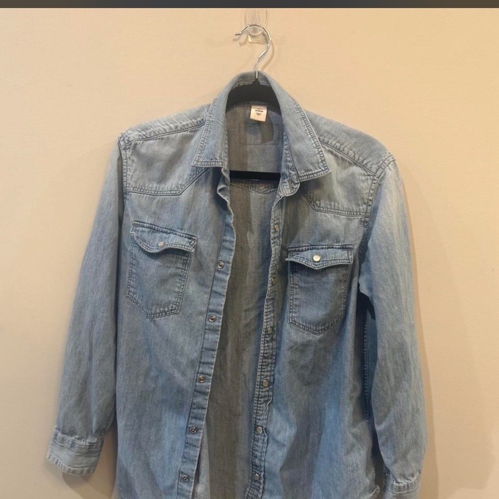 H&M &Denim Womens Light Wash Western Chambray Snap Button Down Shirt Size 4