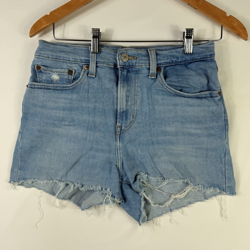 Levis Shorts Womens 27 Blue High Rise Cut Off Stretch Light Wash Denim Zip Fly