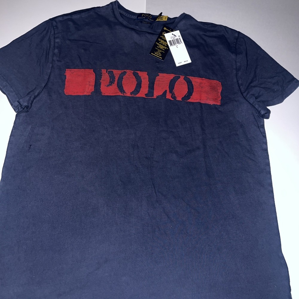 Men’s Polo Ralph Lauren Crewneck Logo Blue Red T Shirt Sz L MSRP $60