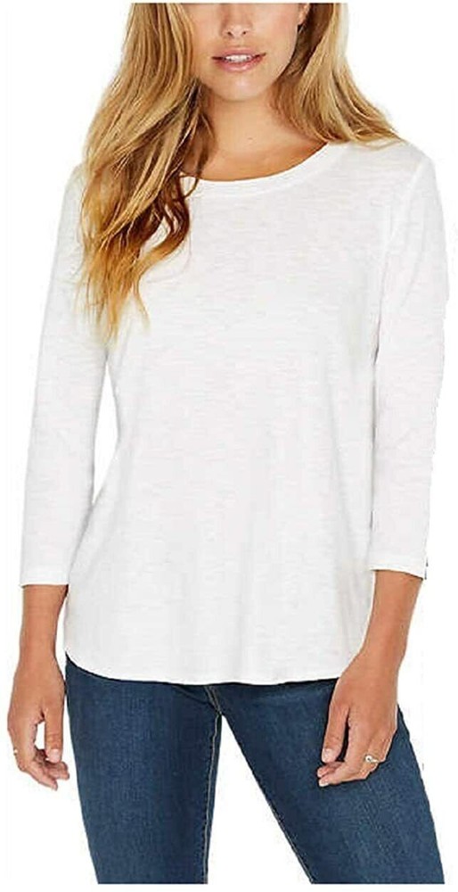 Kirkland Signature Women's Plus Size 3X White Cotton Slub Tee T-Shirt NWT