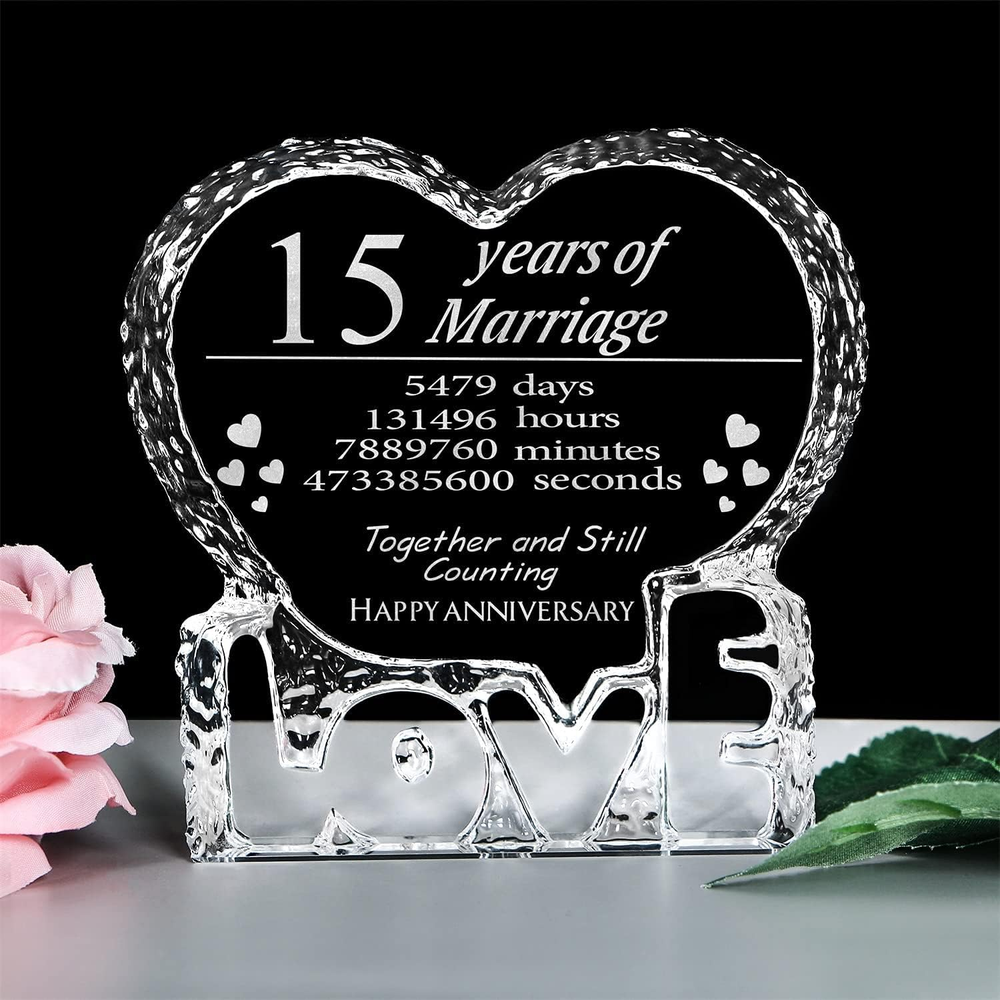 Customized Engraved Heart-Shaped Crystal, 15 Year 15Th Anniversary Wedding Gifts