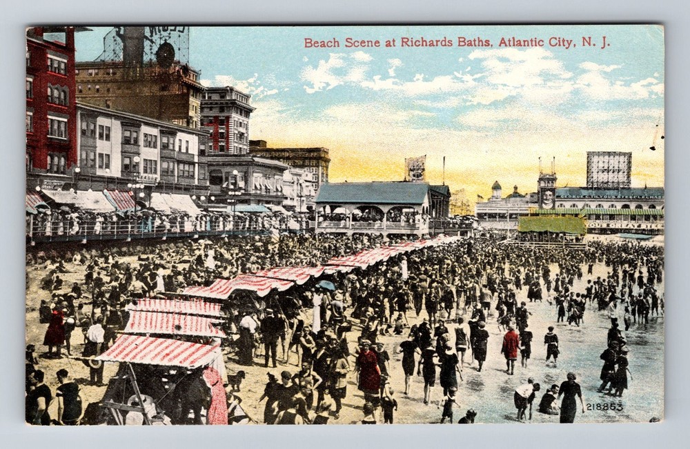 Atlantic City, NJ-New Jersey, Beach Scene at Richards Baths, Vintage Postcard