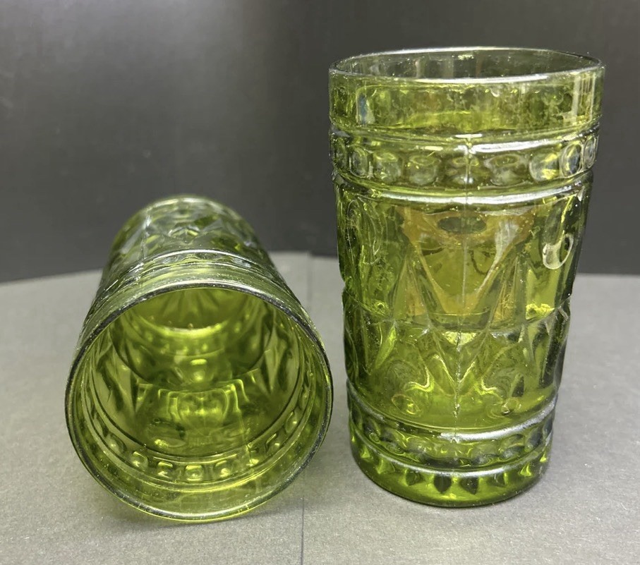 Vintage Green Pressed Glass Tumblers – Set of 2 | Mid-Century Style