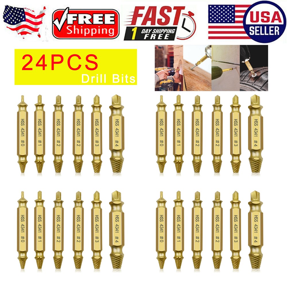 24pcs Speed Out Damaged Screw Extractor Drill Bits Broken Bolt Remover Tool Kit