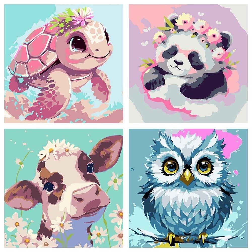 FQOVKYN 4-Pack Cute Animals Paint by Number Kit for Kids
