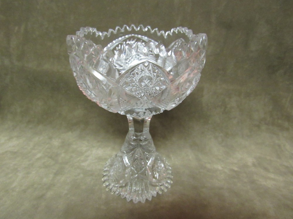 Vintage 1920's Imperial Glass Nucut Pressed Pattern Compote Clear Star Sawtooth