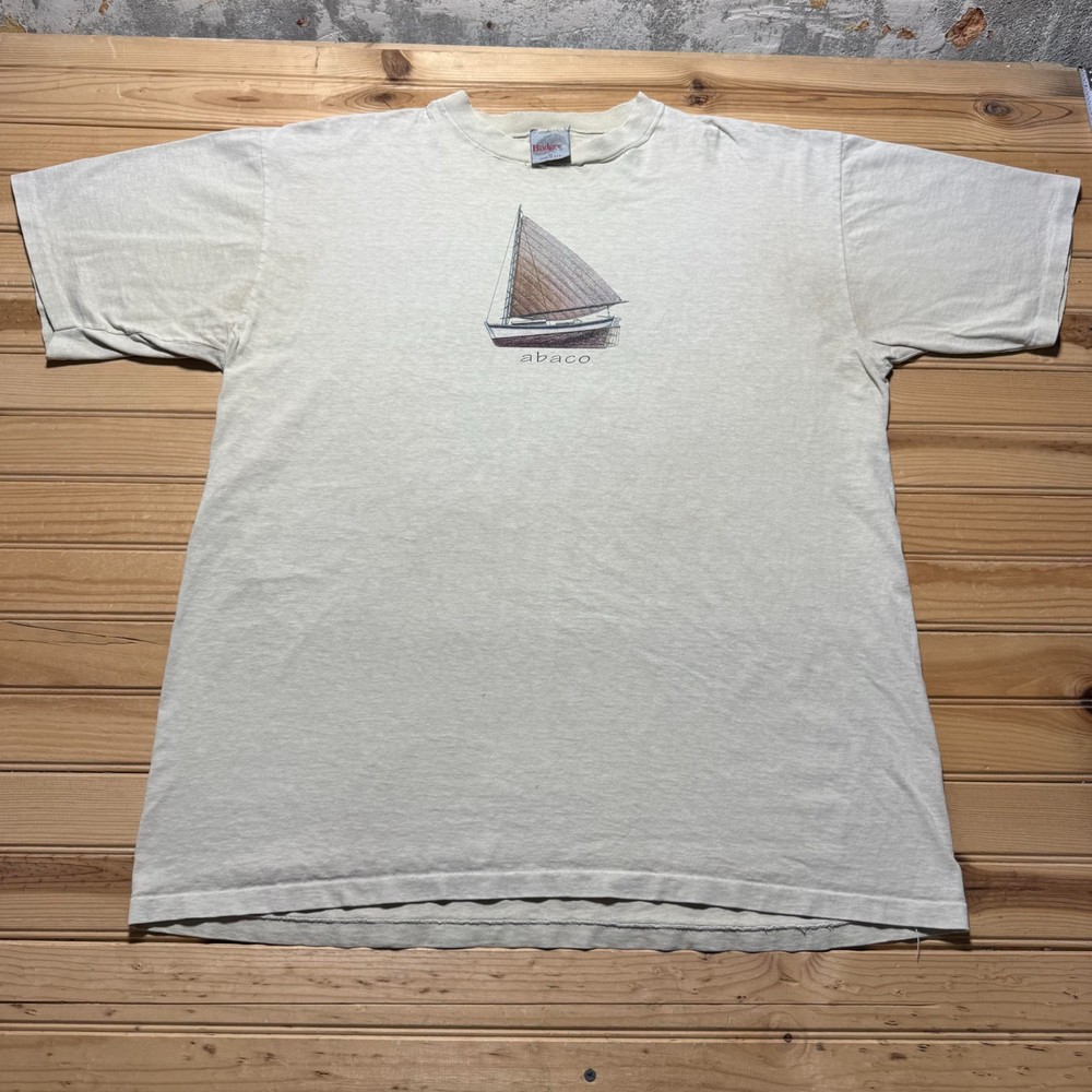 Vintage 90s Abaco Sailboat Bahamas Island Beach Nautical Graphic T-Shirt USA XL