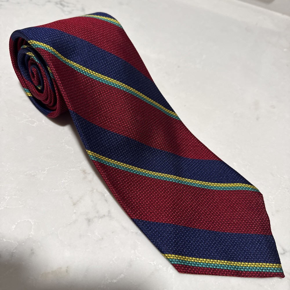 Polo Ralph Lauren Tie Mens Red  Blue Striped Made in USA Classic Necktie 58X3.75