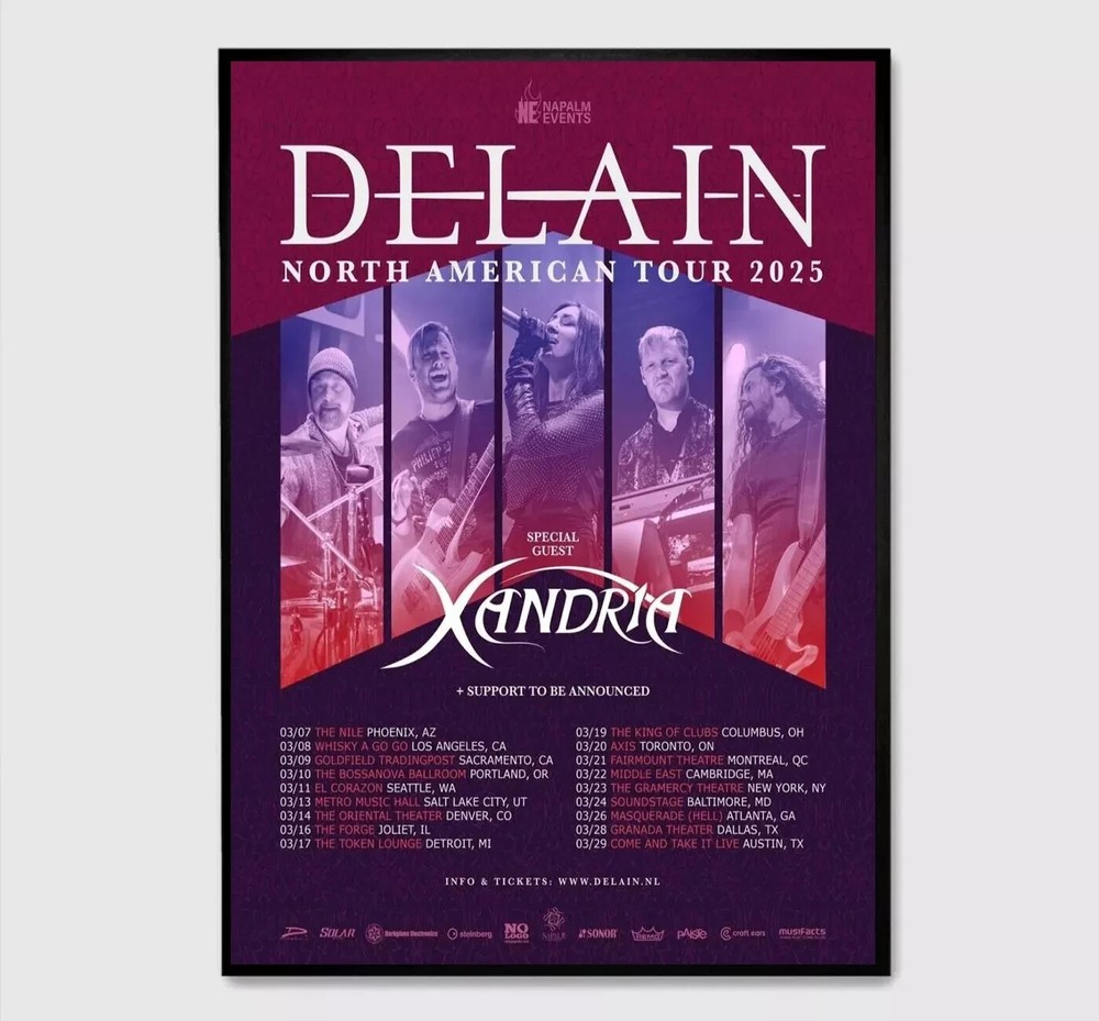 Delain and Xandria 2025 Tour Poster Wall Art Decor No Frame