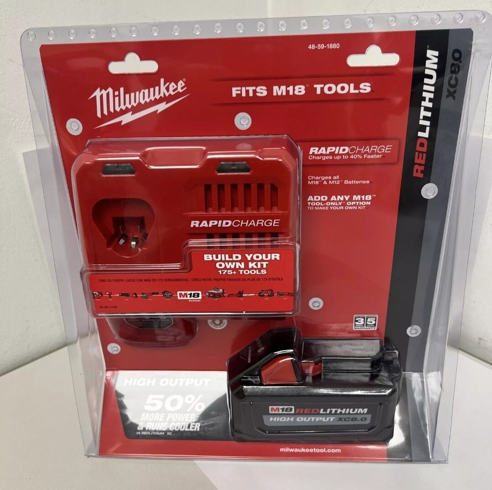 MILWAUKEE 48-59-1880 RED LITHIUM XC8.0 BATTERY & RAPID CHARGER KIT **