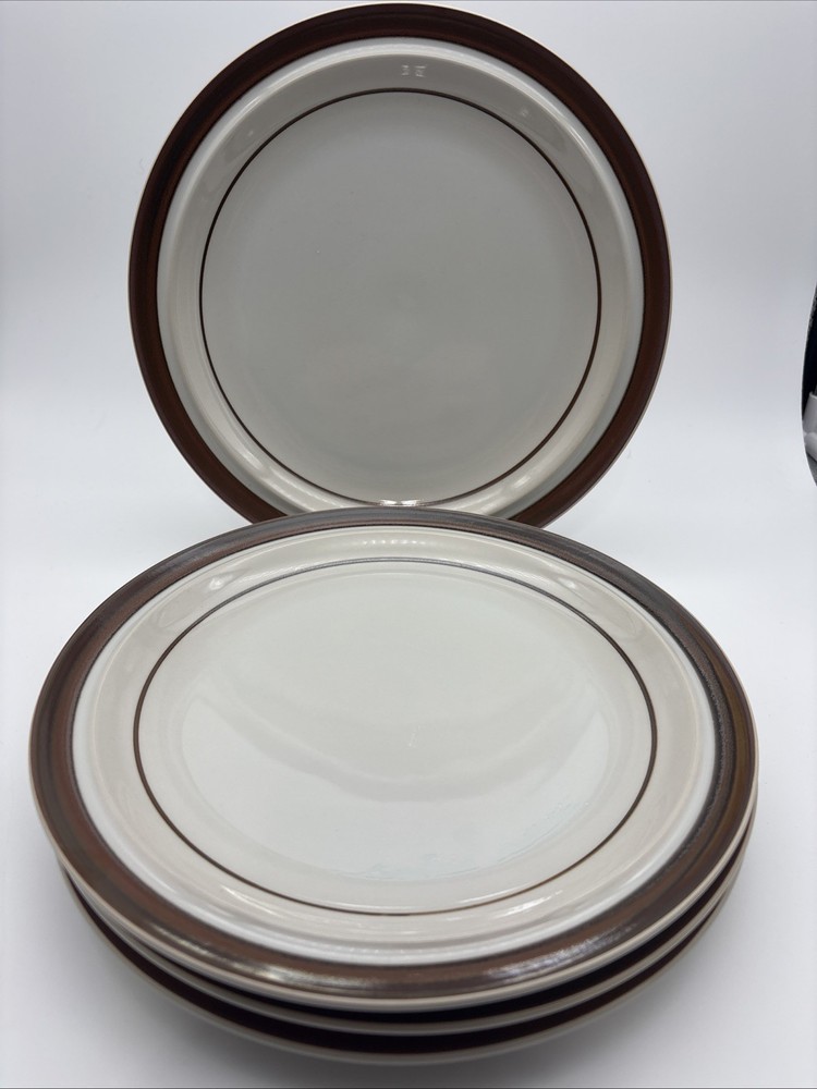 Set of 4 Vintage Sierra Stoneware Dinner Plates Brown Stripe 10.25