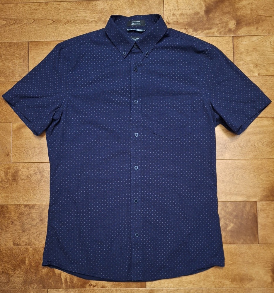 Nordstrom Mens Shop Medium Slim-Fit Short-Sleeve Button-Down Polka-Dot Shirt EUC